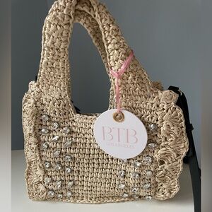 NWT BTB LOS ANGELES Bardo Crystal Mini Straw Tote